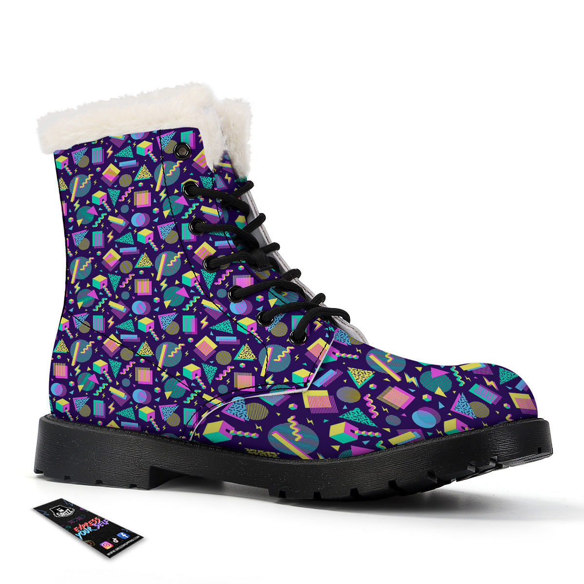 Geometric Shapes Neon Print Pattern Winter Boots-grizzshop