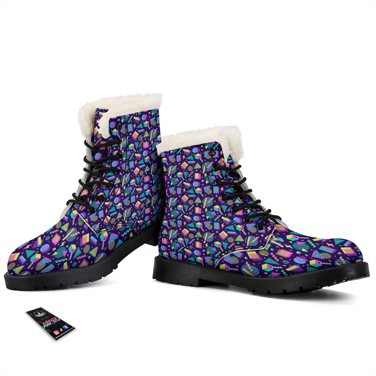 Geometric Shapes Neon Print Pattern Winter Boots-grizzshop