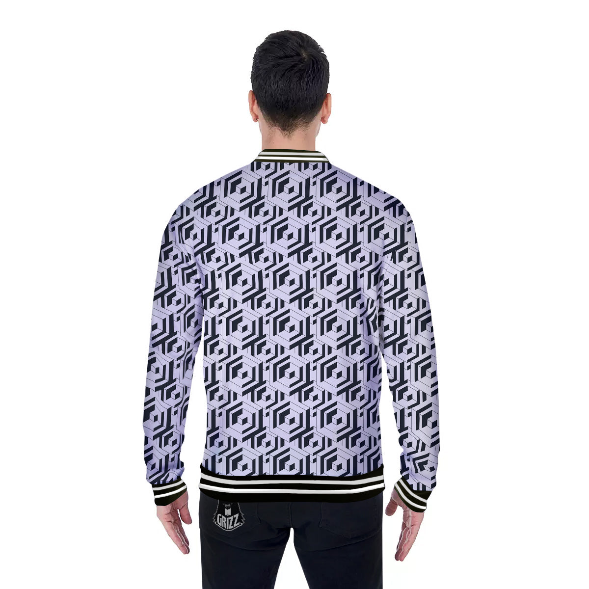 Geometric Simple Black And White Print Pattern Baseball Jacket-grizzshop