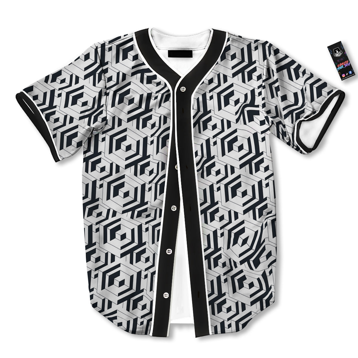 Geometric Simple Black And White Print Pattern Baseball Jersey-grizzshop