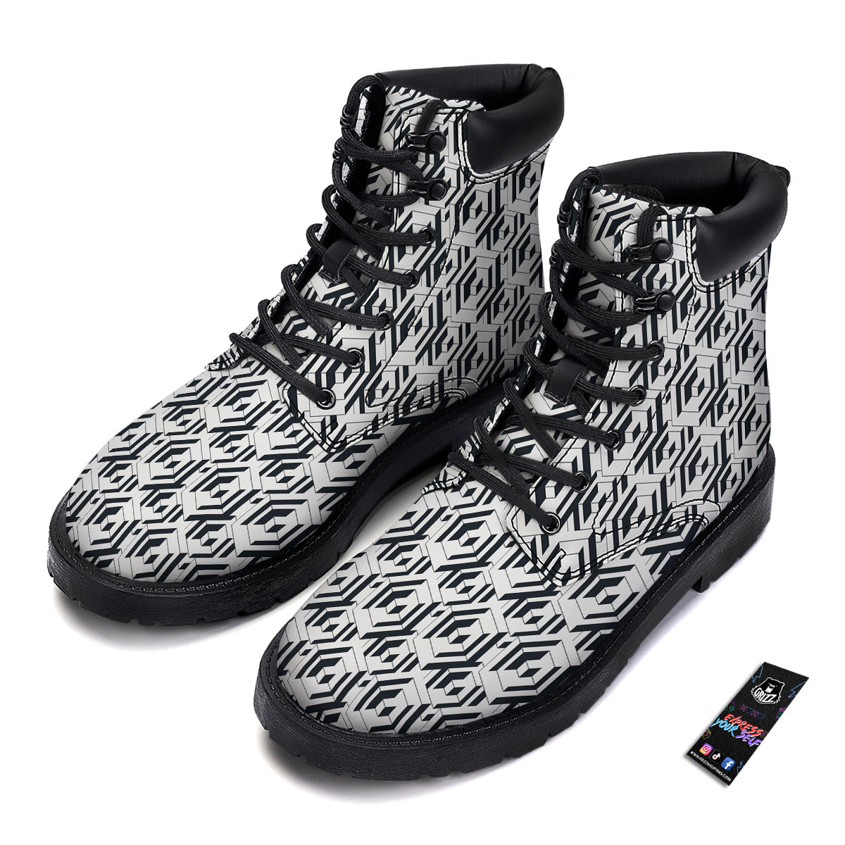 Geometric Simple Black And White Print Pattern Boots-grizzshop