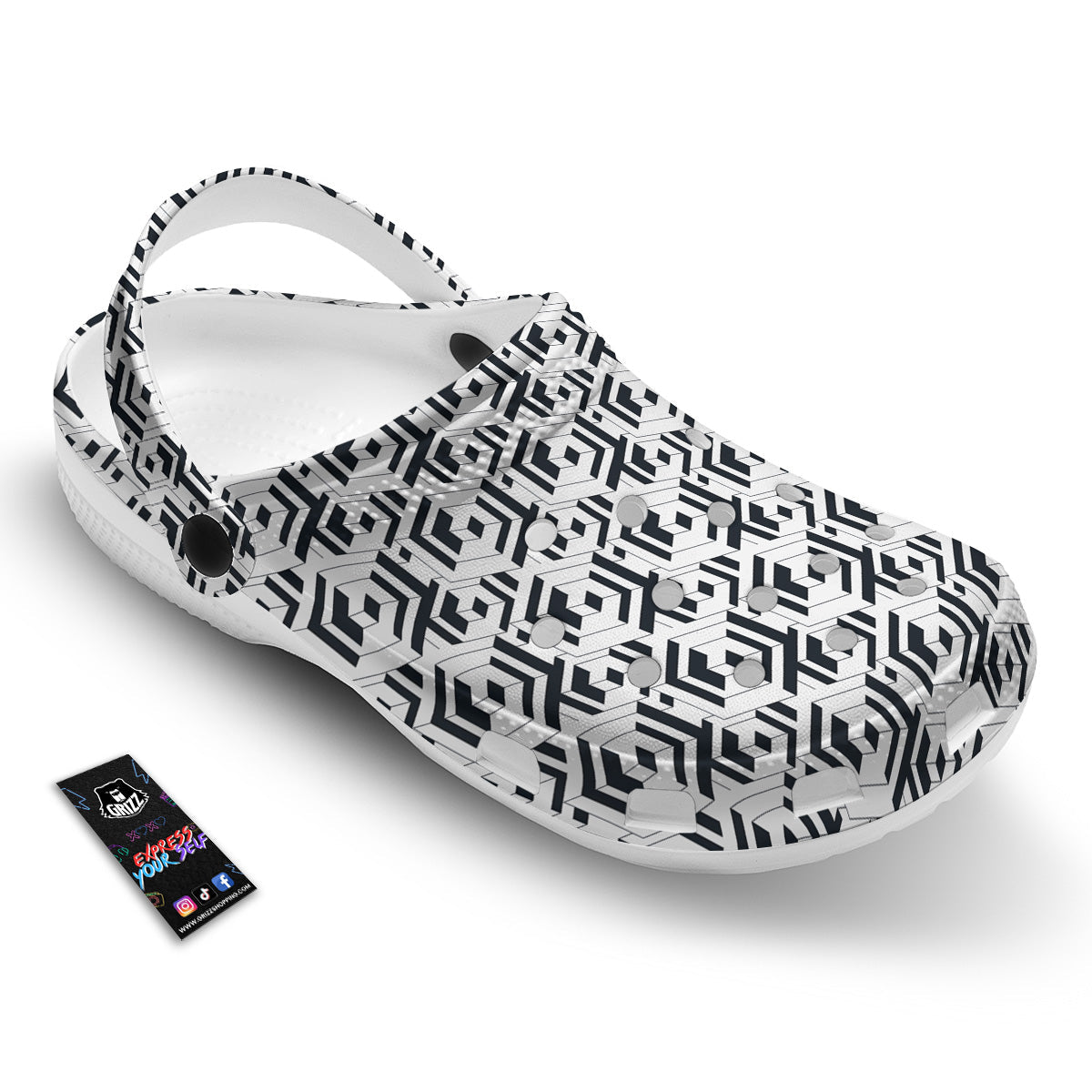 Geometric Simple Black And White Print Pattern Clog-grizzshop