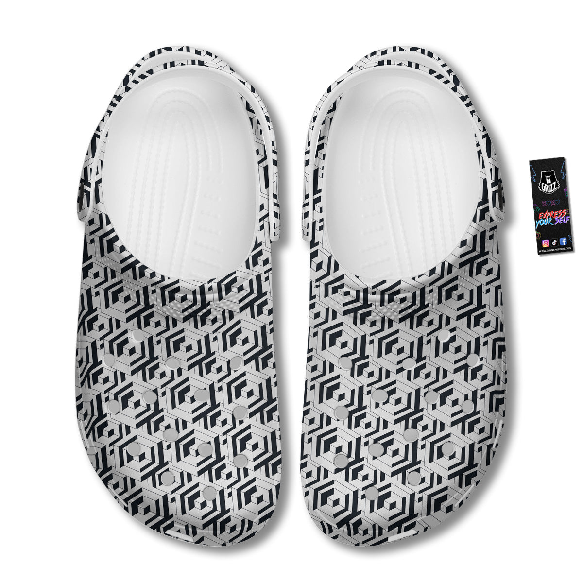 Geometric Simple Black And White Print Pattern Clog-grizzshop