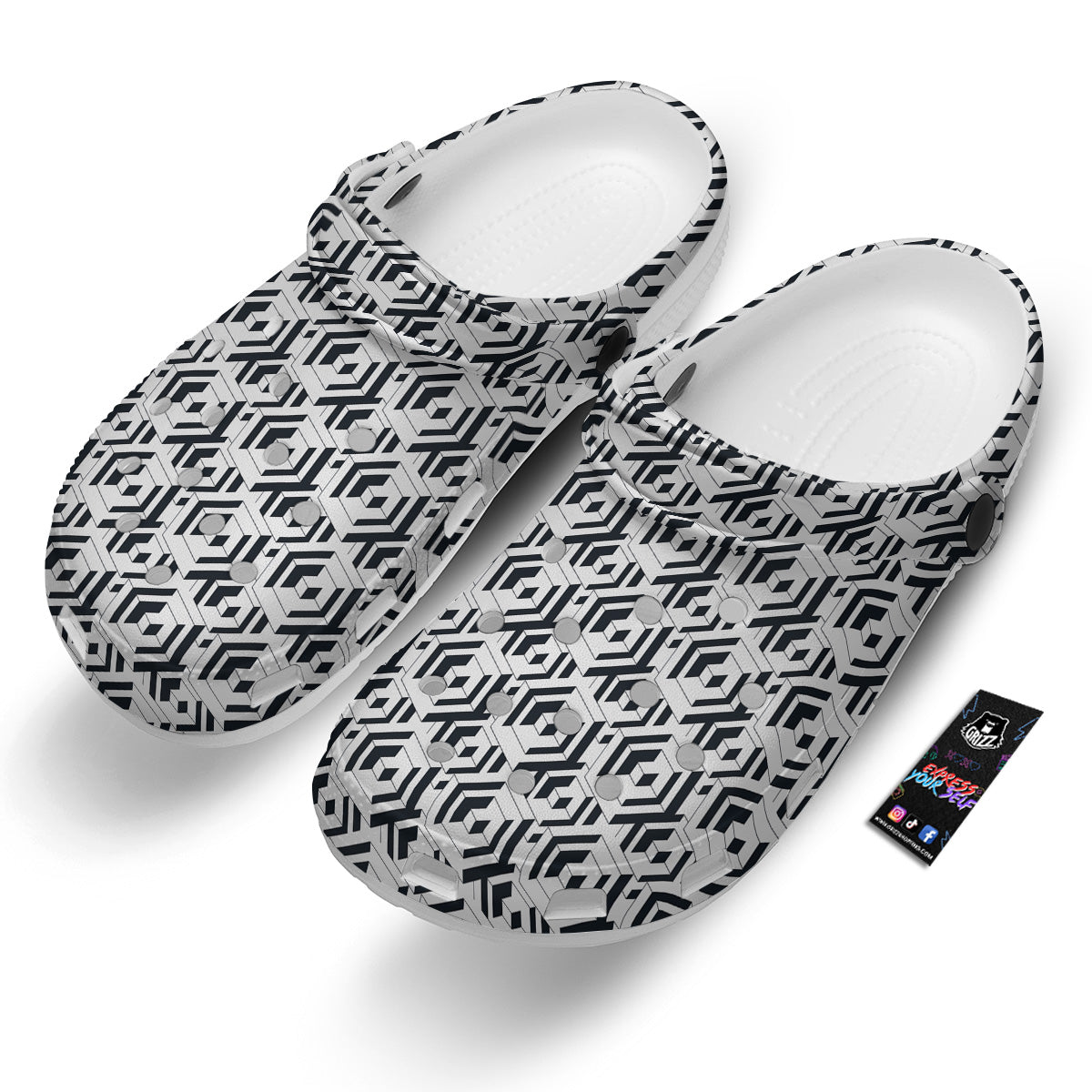 Geometric Simple Black And White Print Pattern Clog-grizzshop