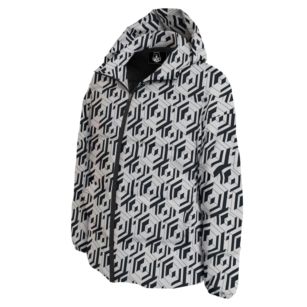 Geometric Simple Black And White Print Pattern Down Jacket-grizzshop