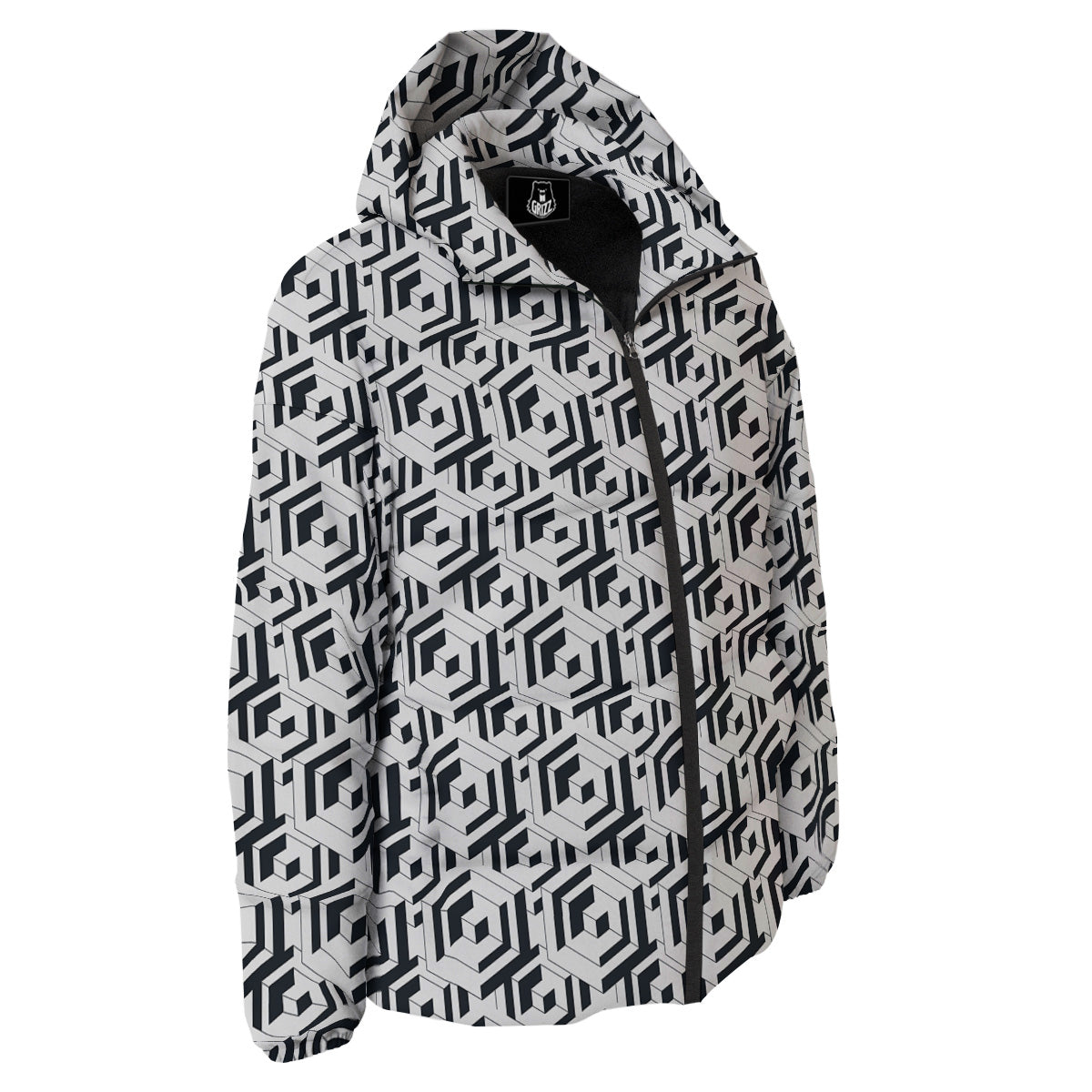 Geometric Simple Black And White Print Pattern Down Jacket-grizzshop