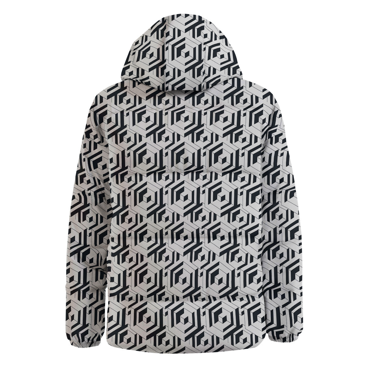Geometric Simple Black And White Print Pattern Down Jacket-grizzshop