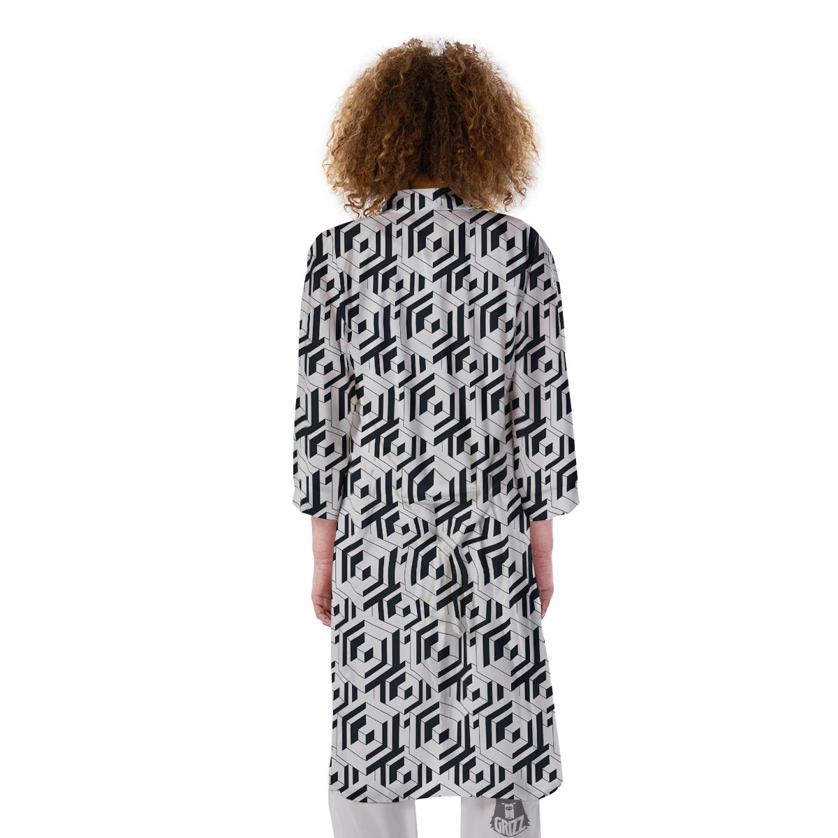 Geometric Simple Black And White Print Pattern Kimono-grizzshop