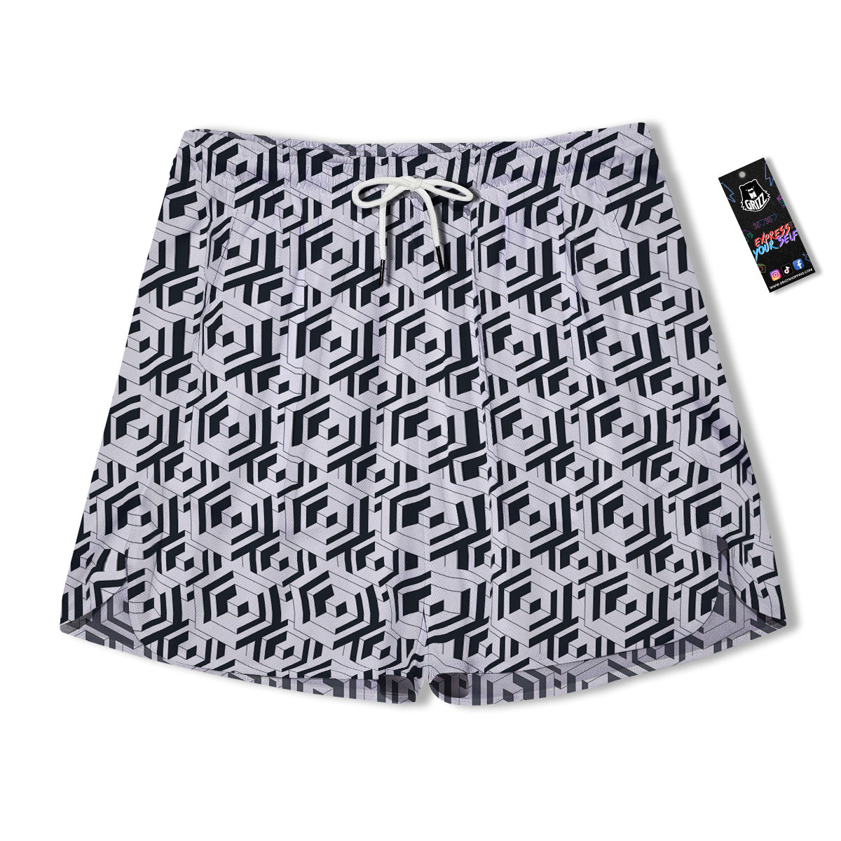 Geometric Simple Black And White Print Pattern Men's Running Shorts-grizzshop