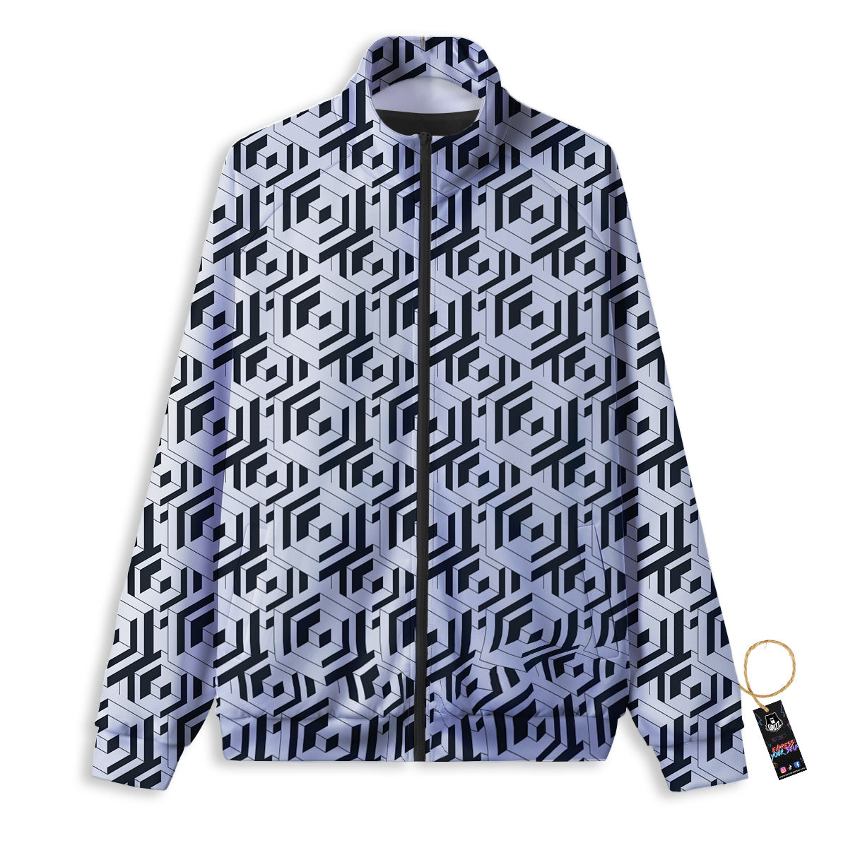 Geometric Simple Black And White Print Pattern Track Jacket-grizzshop