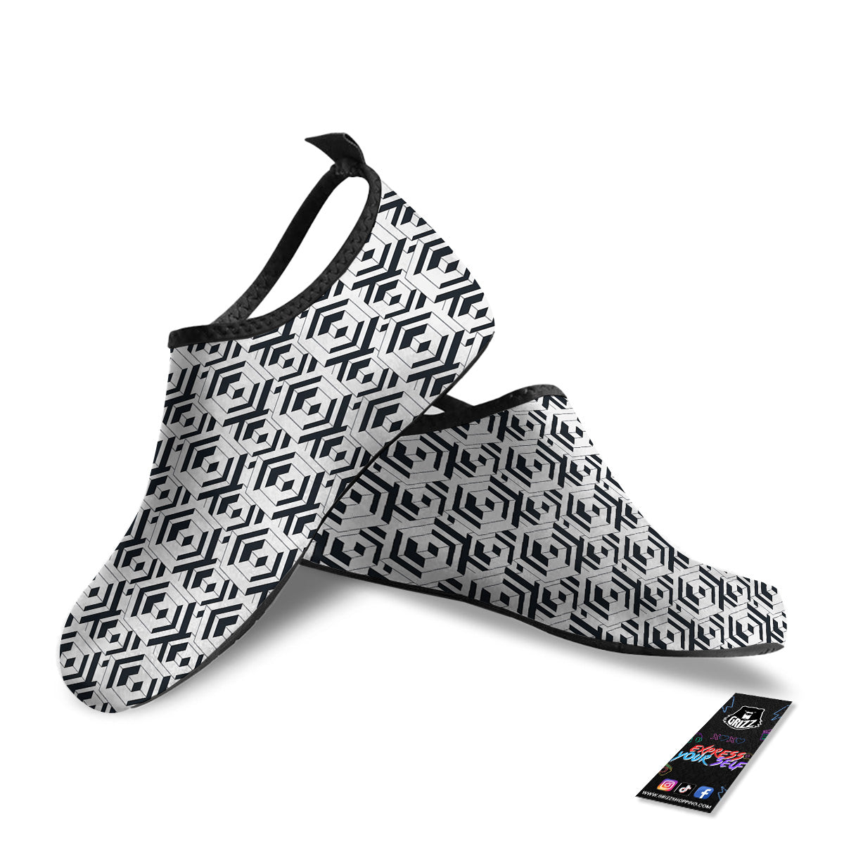 Geometric Simple Black And White Print Pattern Water Shoes-grizzshop
