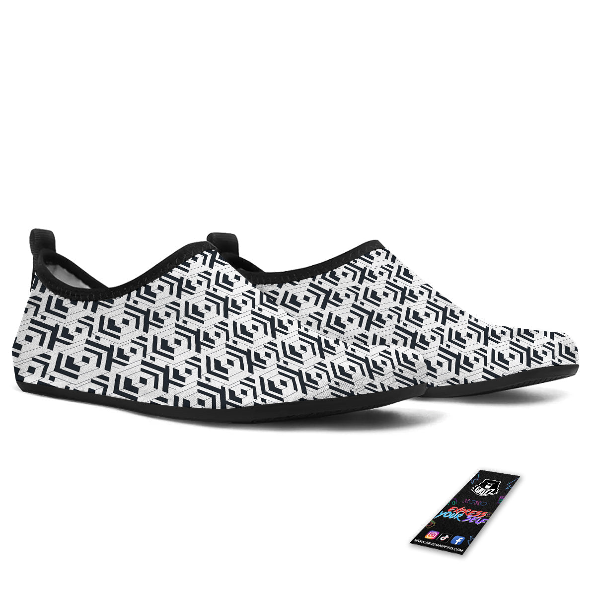 Geometric Simple Black And White Print Pattern Water Shoes-grizzshop