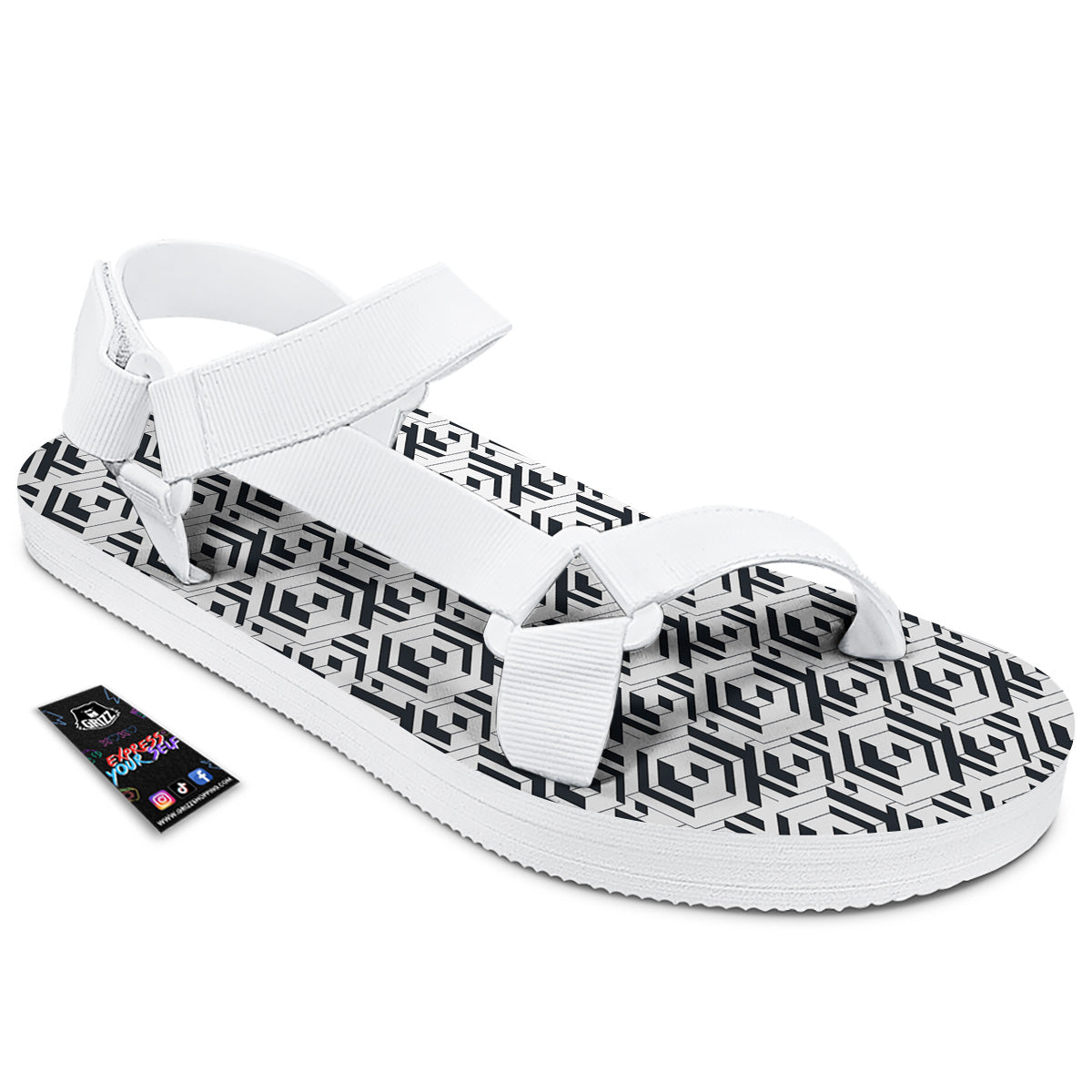 Geometric Simple Black And White Print Pattern White Open Toe Sandals-grizzshop
