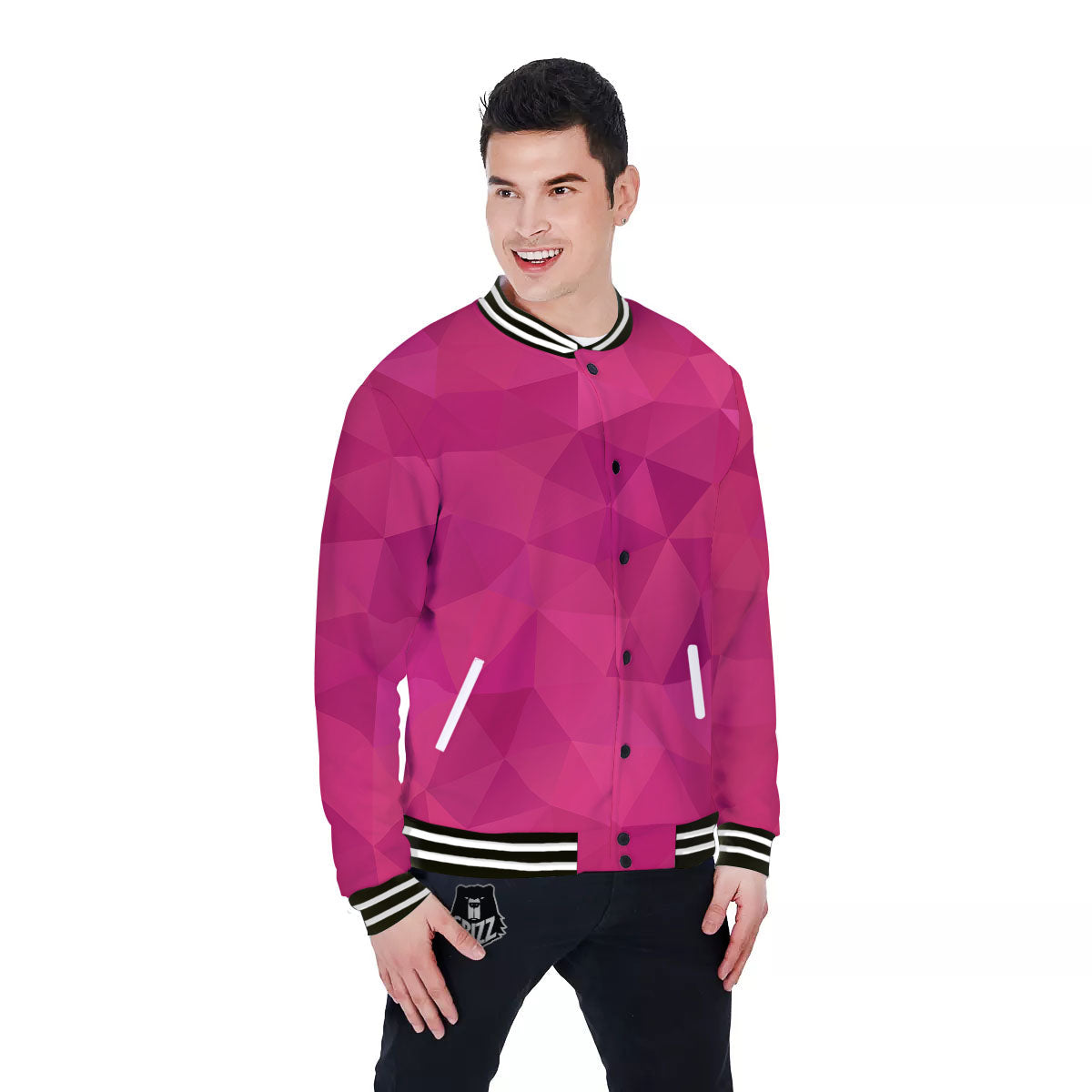 Geometric Square Pink Print Pattern Baseball Jacket-grizzshop
