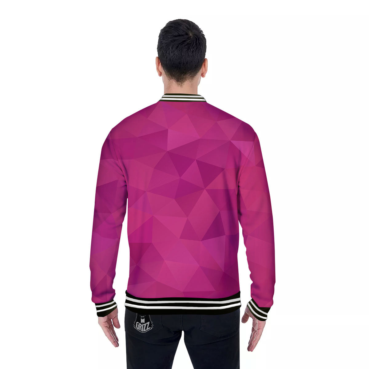 Geometric Square Pink Print Pattern Baseball Jacket-grizzshop