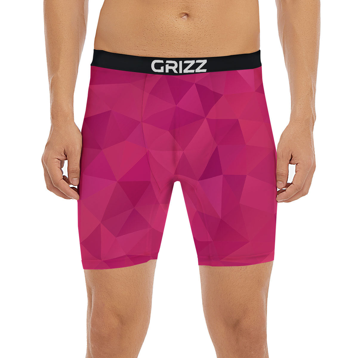 Geometric Square Pink Print Pattern Boxer Briefs-grizzshop