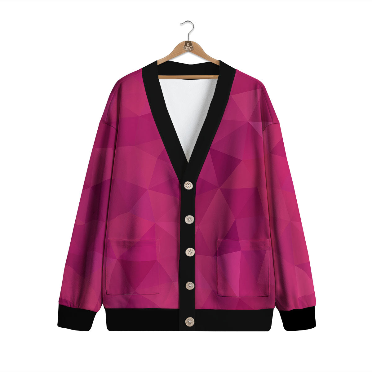 Geometric Square Pink Print Pattern Cardigan-grizzshop