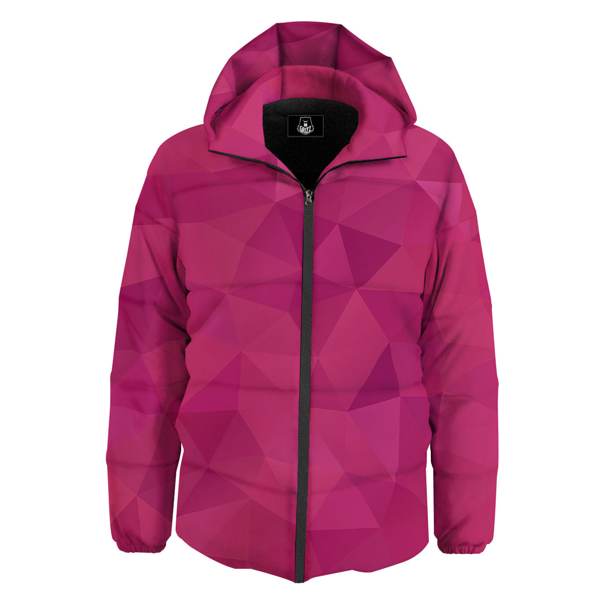 Geometric Square Pink Print Pattern Down Jacket-grizzshop