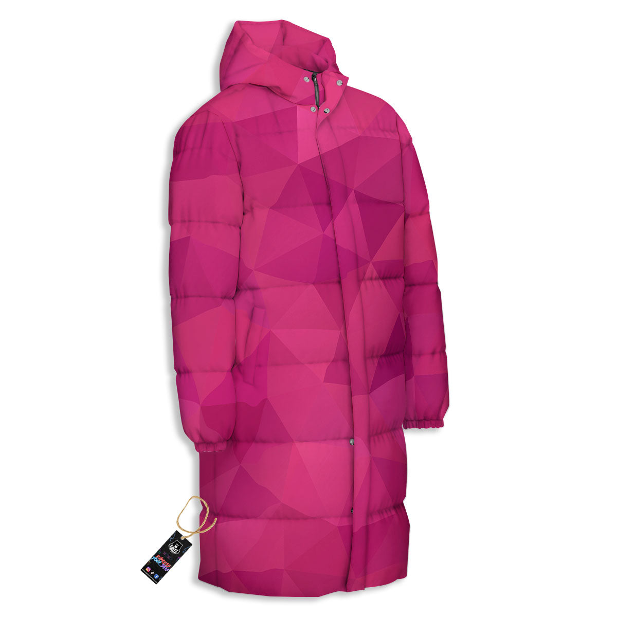Geometric Square Pink Print Pattern Long Down Jacket-grizzshop