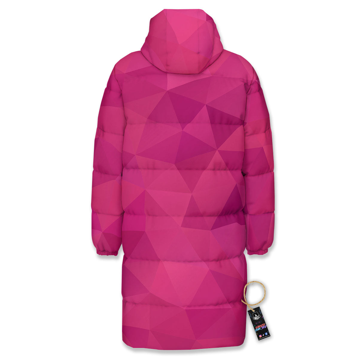 Geometric Square Pink Print Pattern Long Down Jacket-grizzshop