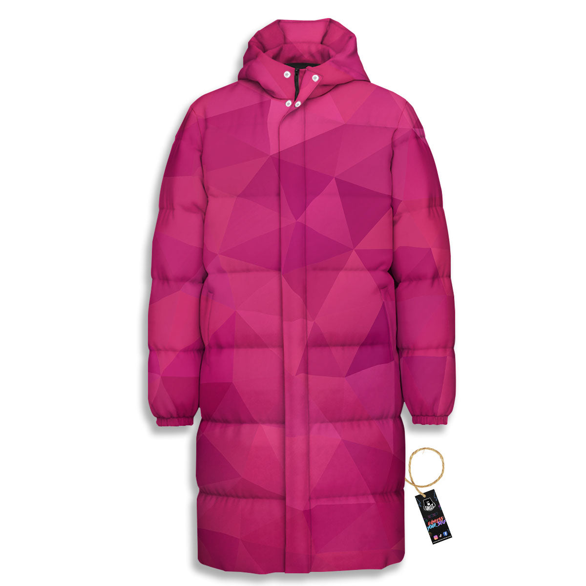 Geometric Square Pink Print Pattern Long Down Jacket-grizzshop