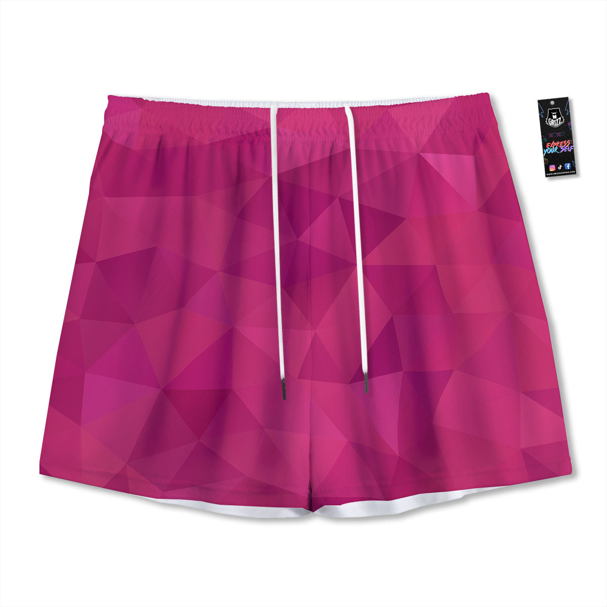 Geometric Square Pink Print Pattern Mesh Shorts-grizzshop
