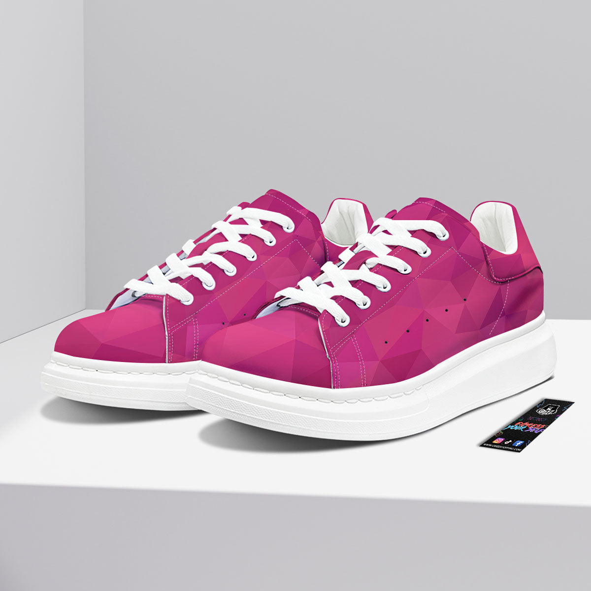 Geometric Square Pink Print Pattern Platform Shoes-grizzshop