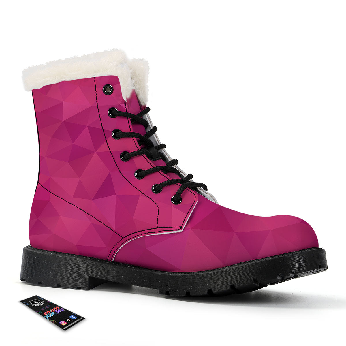 Geometric Square Pink Print Pattern Winter Boots-grizzshop
