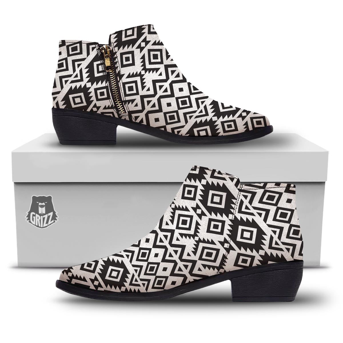 Geometric Tribal Aztec Print Pattern Ankle Boots-grizzshop