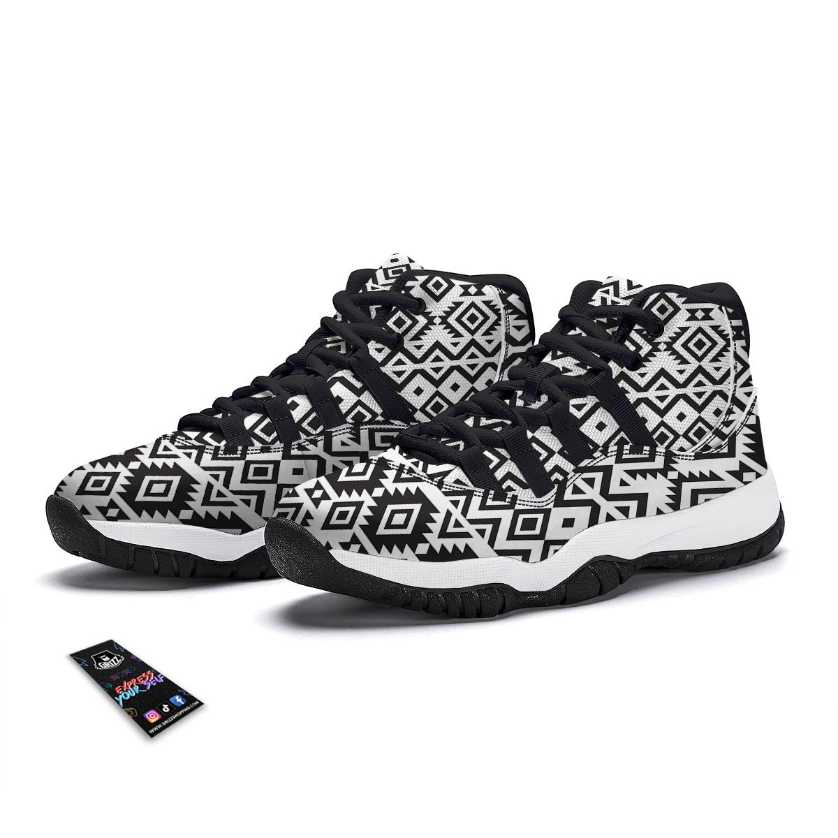 Geometric Tribal Aztec Print Pattern Black Bball Shoes-grizzshop
