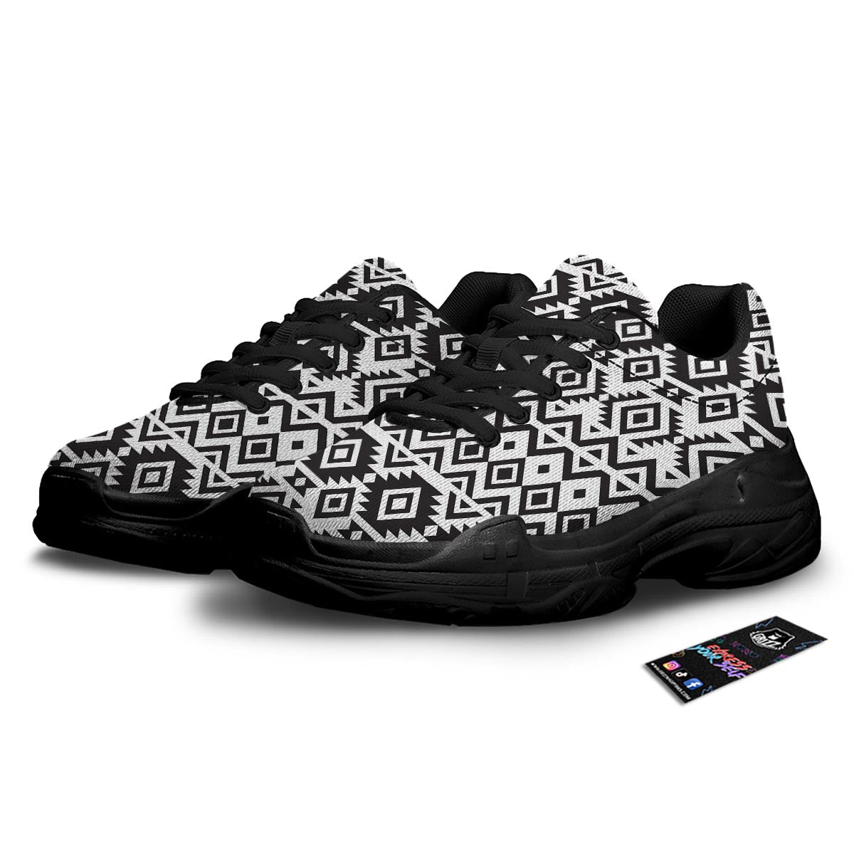 Geometric Tribal Aztec Print Pattern Black Chunky Shoes-grizzshop