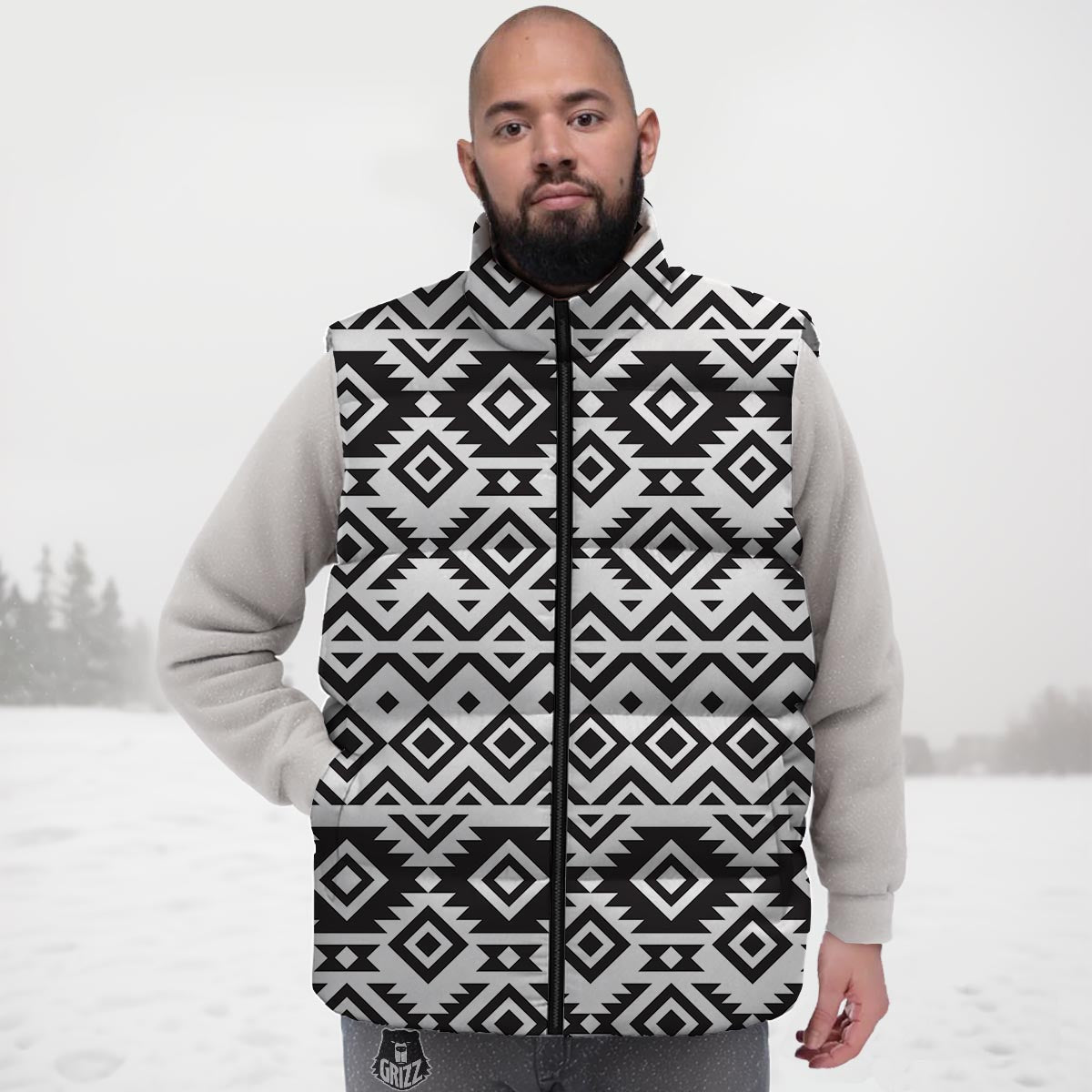 Geometric Tribal Aztec Print Pattern Down Vest