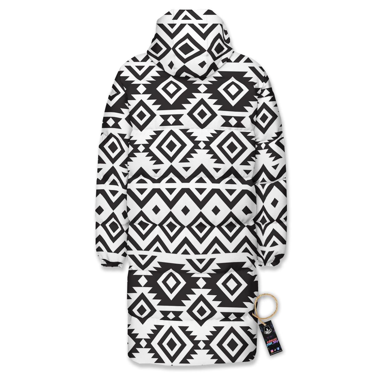Geometric Tribal Aztec Print Pattern Long Down Jacket-grizzshop