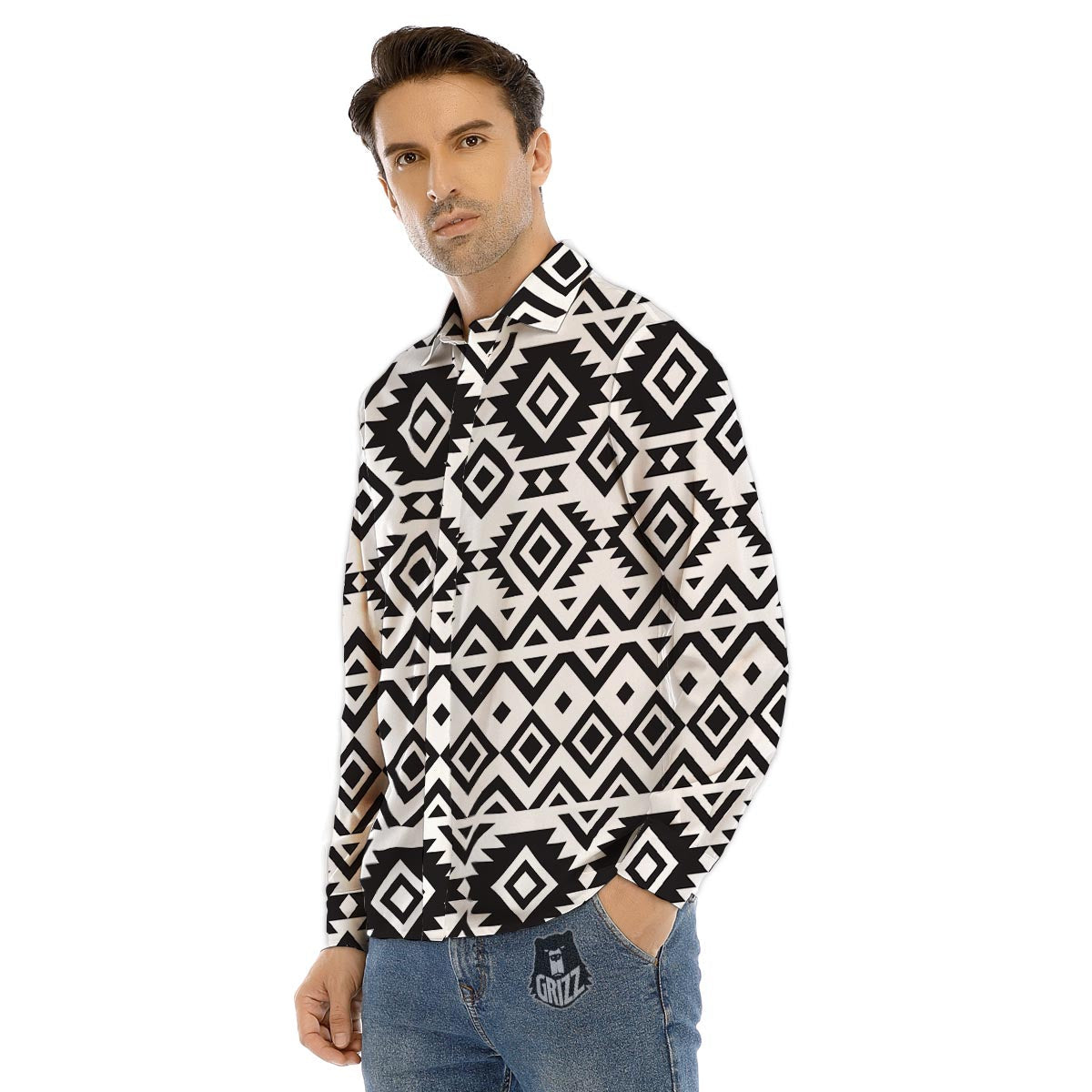 Geometric Tribal Aztec Print Pattern Men's Dress Shirts-grizzshop