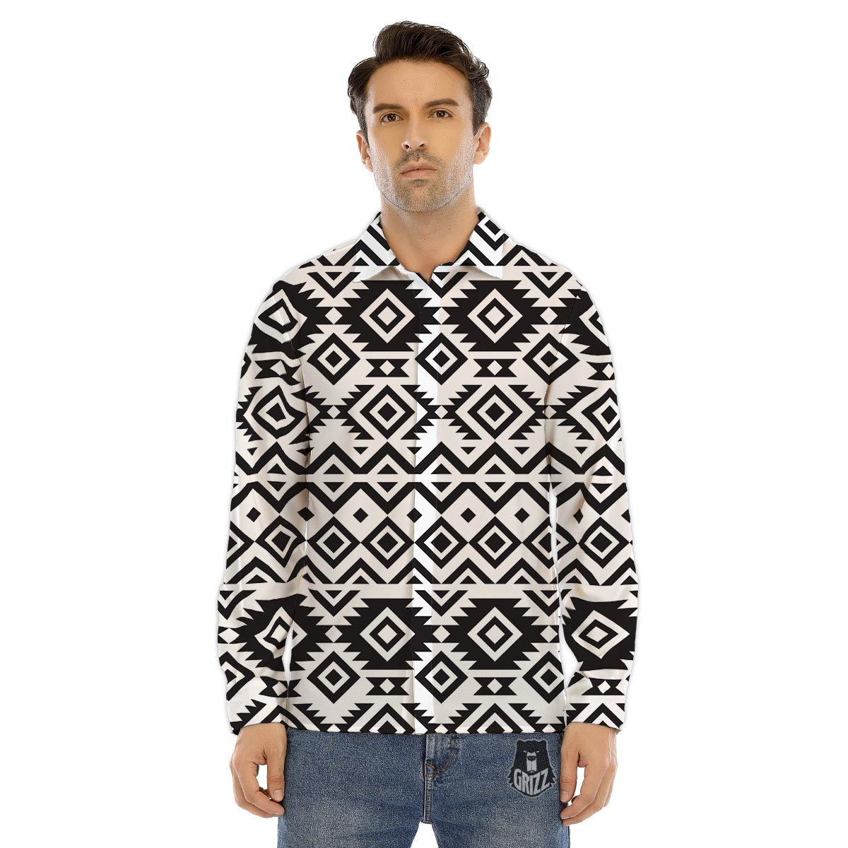 Geometric Tribal Aztec Print Pattern Men's Dress Shirts-grizzshop