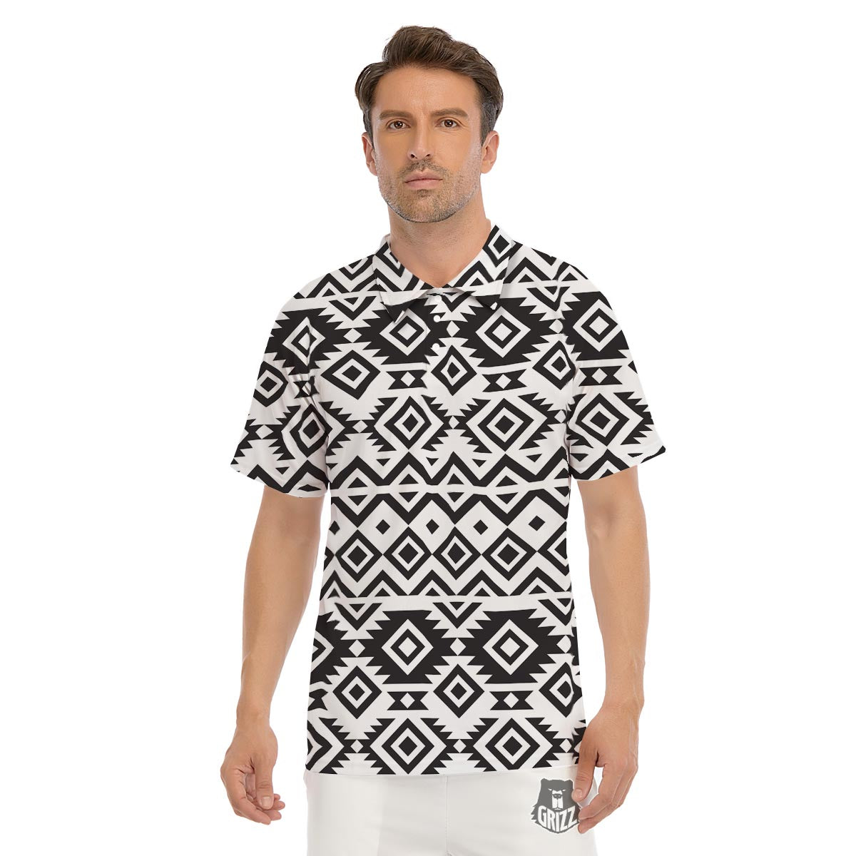 Geometric Tribal Aztec Print Pattern Men's Golf Shirts-grizzshop