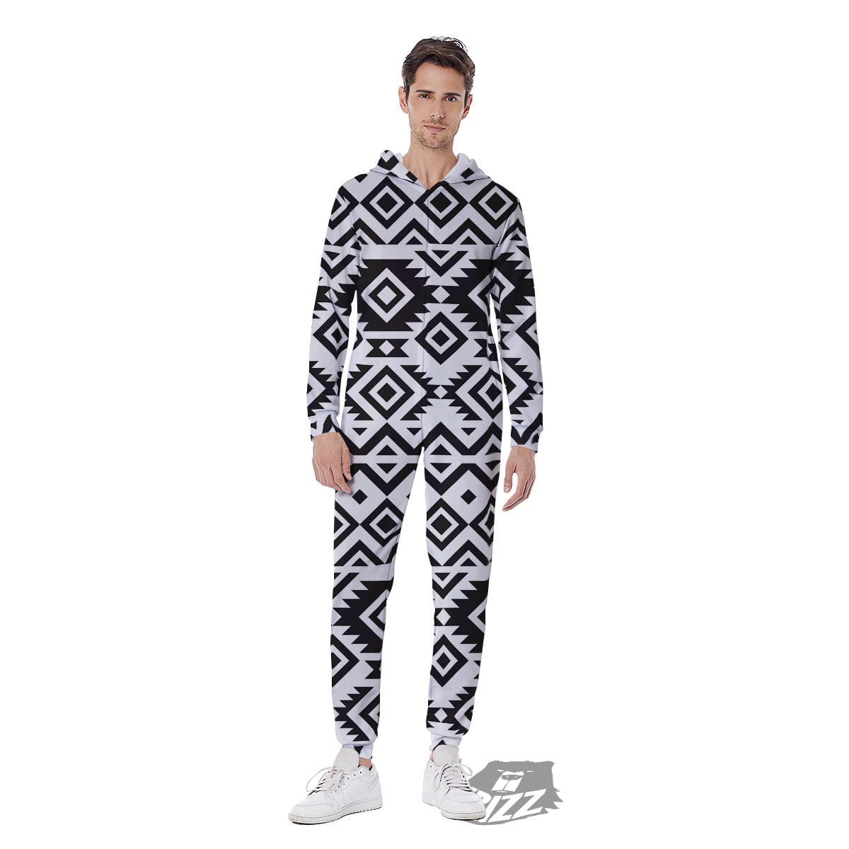 Geometric Tribal Aztec Print Pattern Men's Jumpsuit-grizzshop