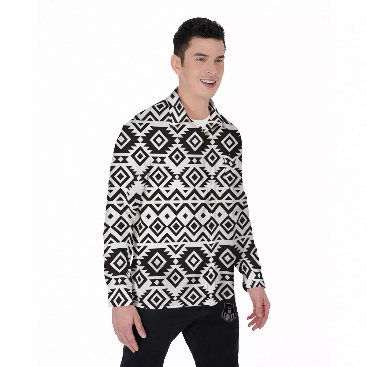 Geometric Tribal Aztec Print Pattern Men's Long Sleeve Shirts-grizzshop