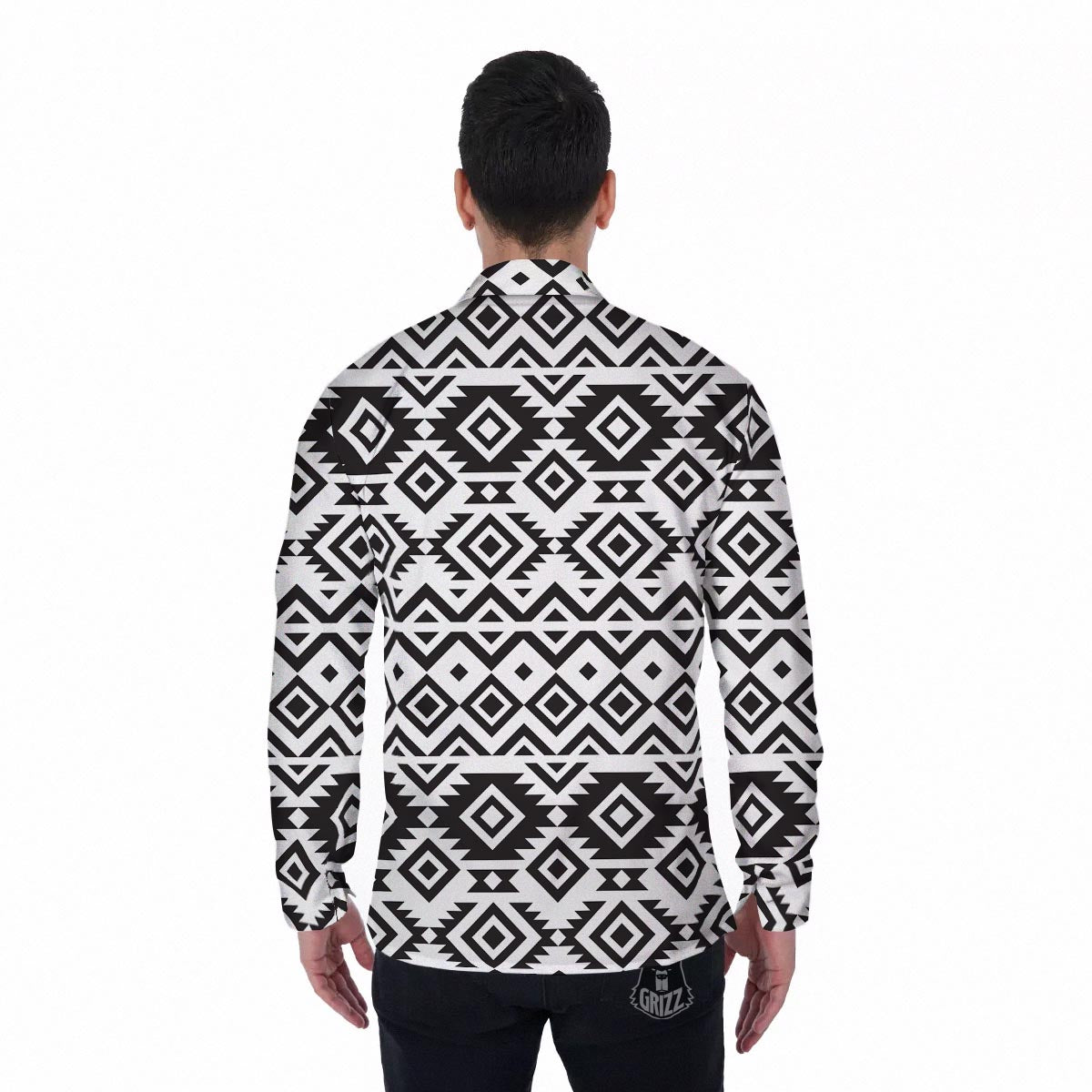 Geometric Tribal Aztec Print Pattern Men's Long Sleeve Shirts-grizzshop