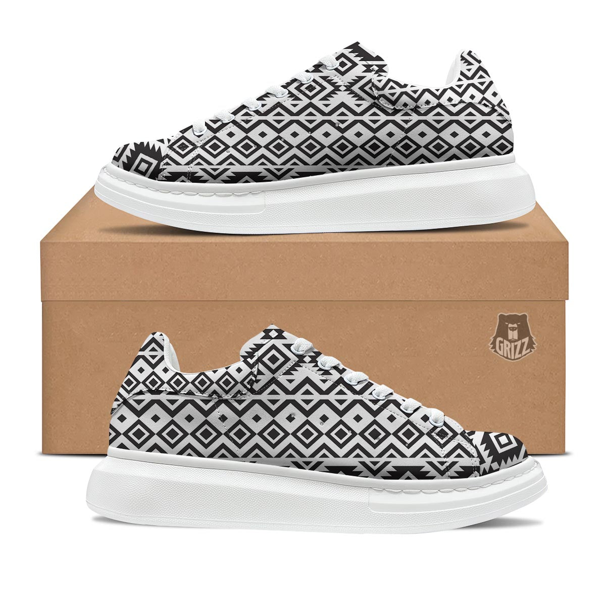 Geometric Tribal Aztec Print Pattern Platform Shoes-grizzshop