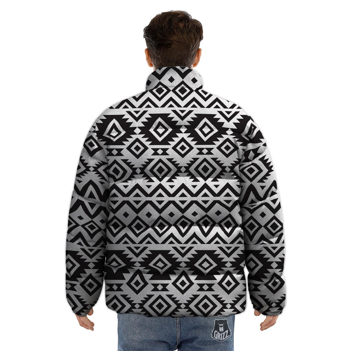 Geometric Tribal Aztec Print Pattern Puffer Jacket-grizzshop