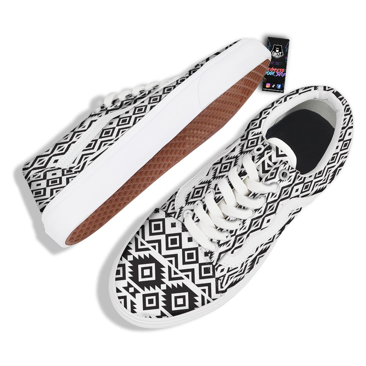Geometric Tribal Aztec Print Pattern Skate Shoes-grizzshop