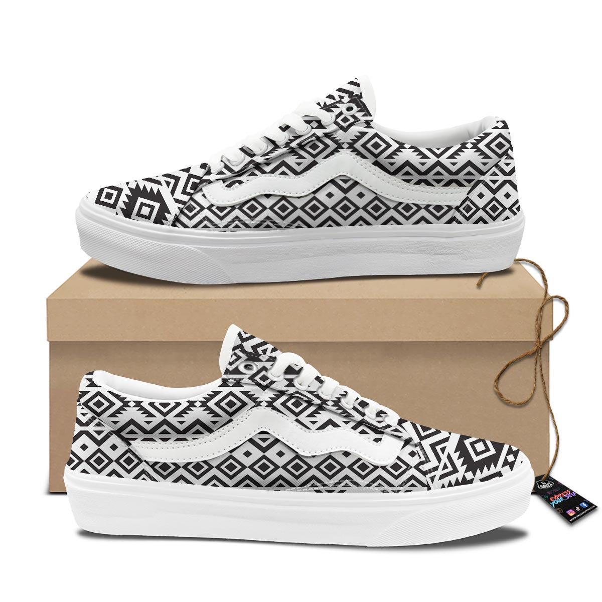 Geometric Tribal Aztec Print Pattern Skate Shoes-grizzshop