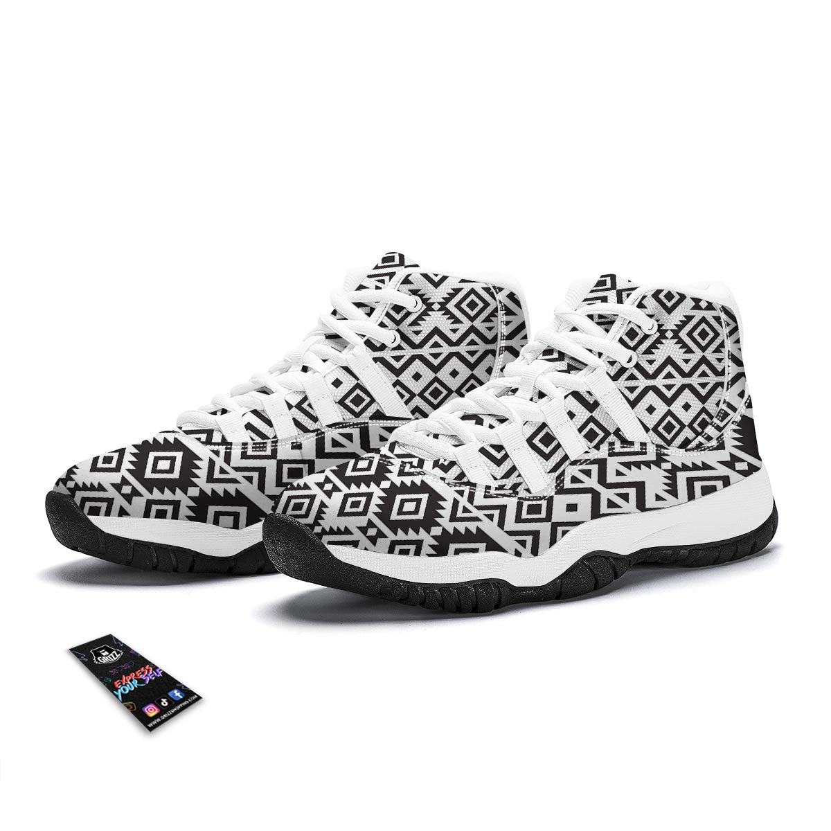 Geometric Tribal Aztec Print Pattern White Bball Shoes-grizzshop