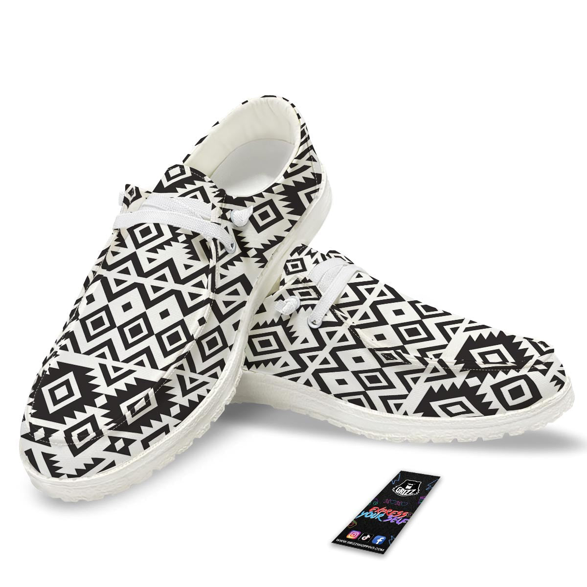 Geometric Tribal Aztec Print Pattern White Loafers-grizzshop