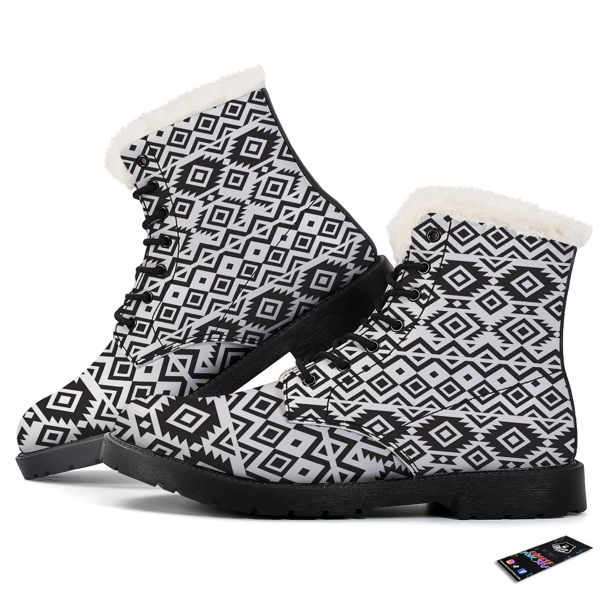 Geometric Tribal Aztec Print Pattern Winter Boots-grizzshop