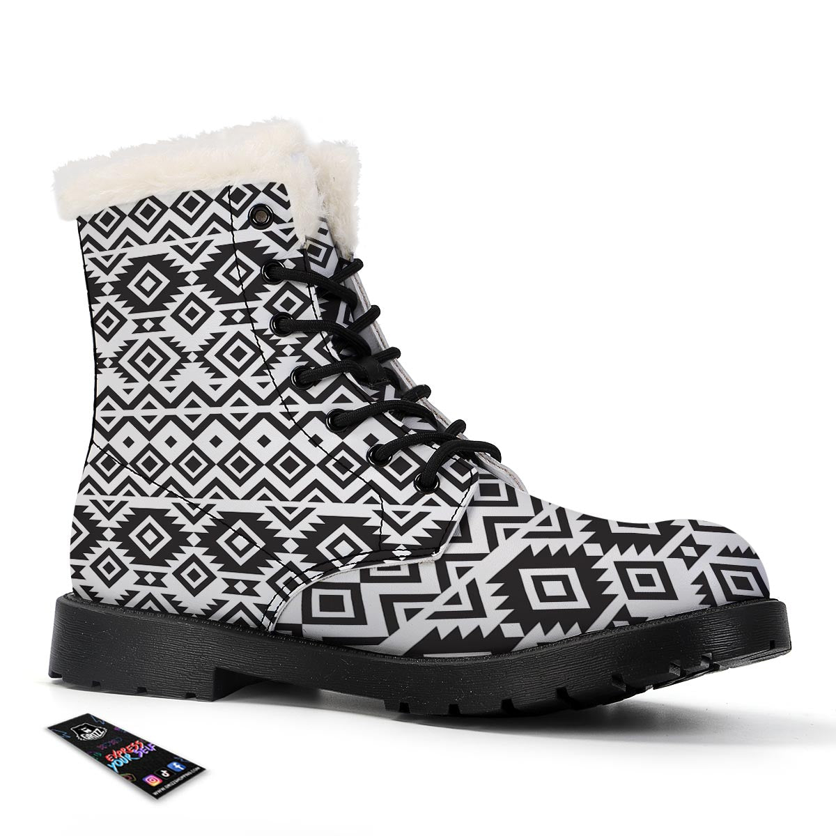 Geometric Tribal Aztec Print Pattern Winter Boots-grizzshop