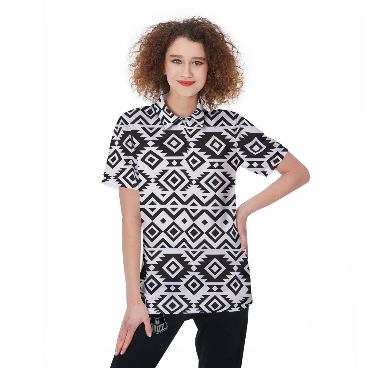 Geometric Tribal Aztec Print Pattern Women's Golf Shirts-grizzshop