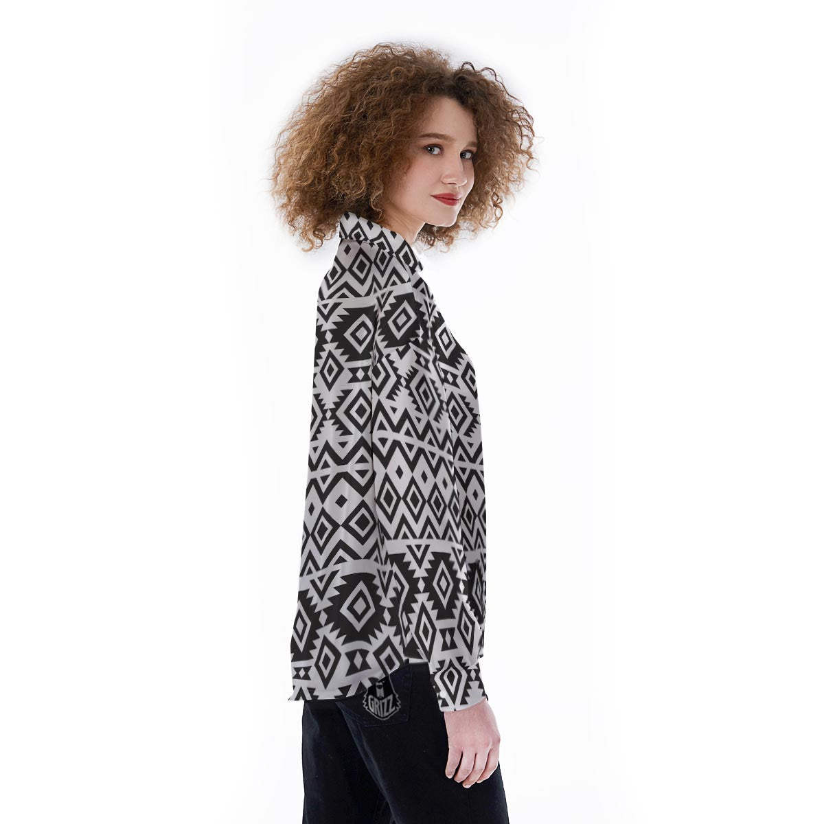 Geometric Tribal Aztec Print Pattern Women's Long Sleeve Shirts-grizzshop