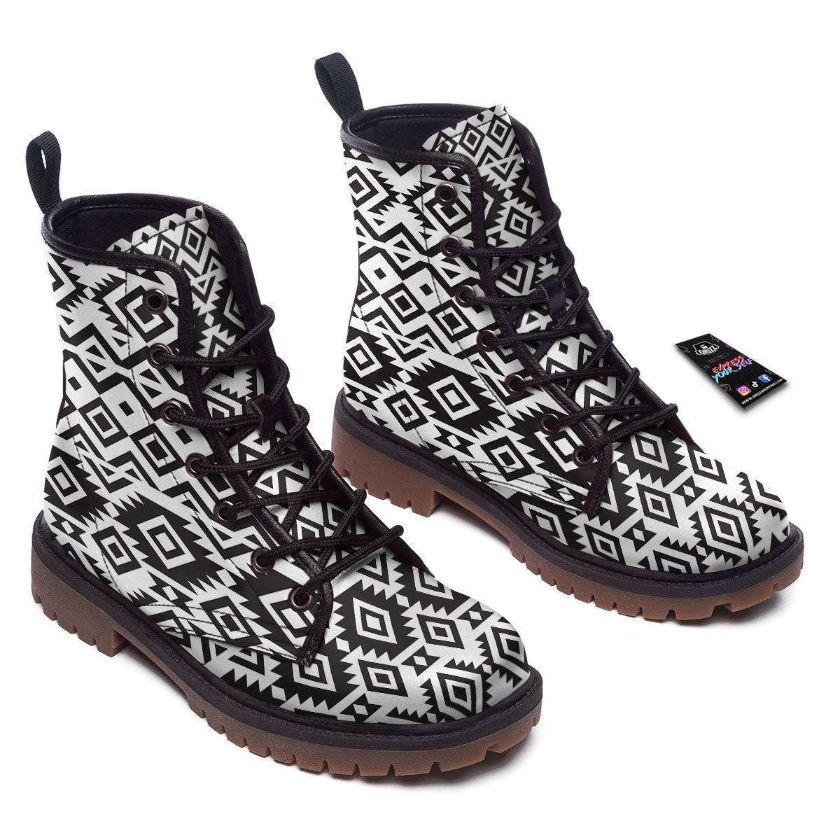Geometric Tribal Aztec Print Pattern Work Boots-grizzshop
